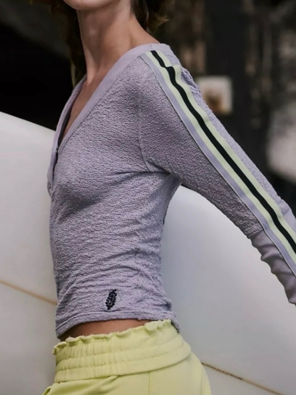 FP Movement by Free People Lilac Long-Sleeve V-Neck with Stripe Sleeve